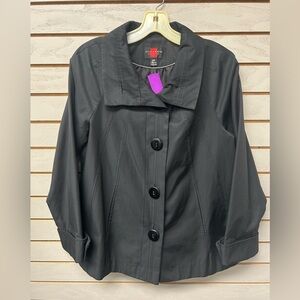 Gallery Black Button-Front Trench Coat